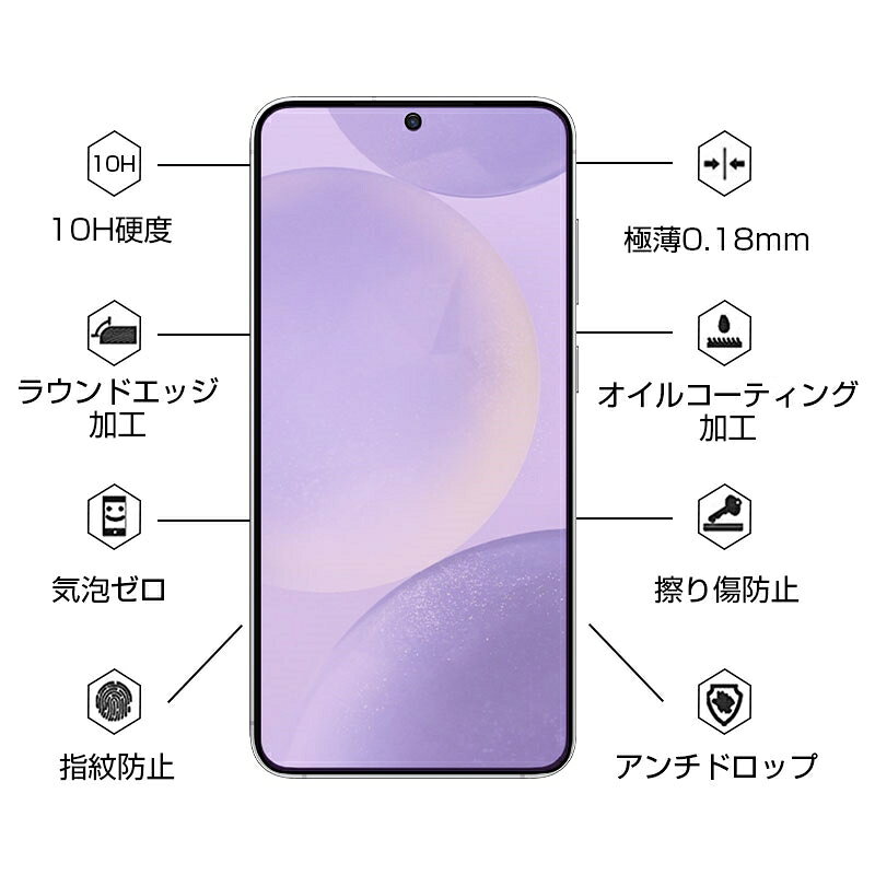 愛度楽天市場店のGalaxy S26 強化ガラスフィルム ブルーライトカット仕様 液晶保護ガラスシール 目に優しい 3D全面保護 ギャラクシー エストゥエンティシックス クリア仕様 超薄型 0.18mm 高感度タッチ 表面硬度10H 耐衝撃 傷防止 飛散防止 指紋軽減 耐スクラッチ性 簡単貼り付け｜アングル2