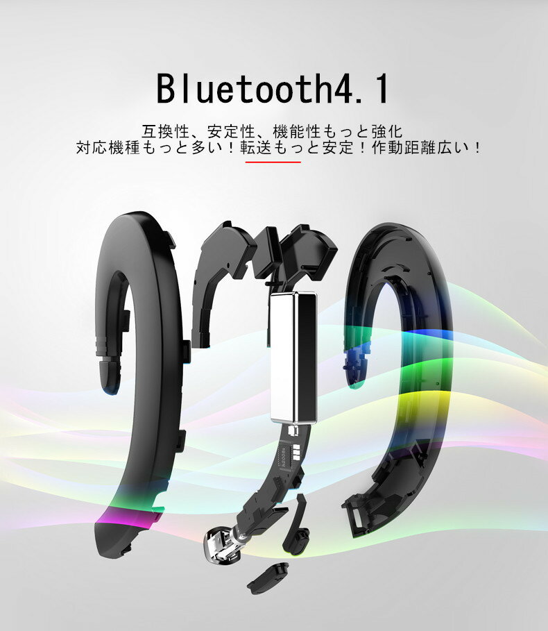 ワイヤレスイヤホン Bluetooth 4.1 ヘッドセット 片耳 高音質 耳掛け型 ブルートゥースイヤホン スポーツ 日本語音声通知通話可 マイク内蔵 iPhone＆Android対応 在宅勤務用 ゆうパケット 送料無料