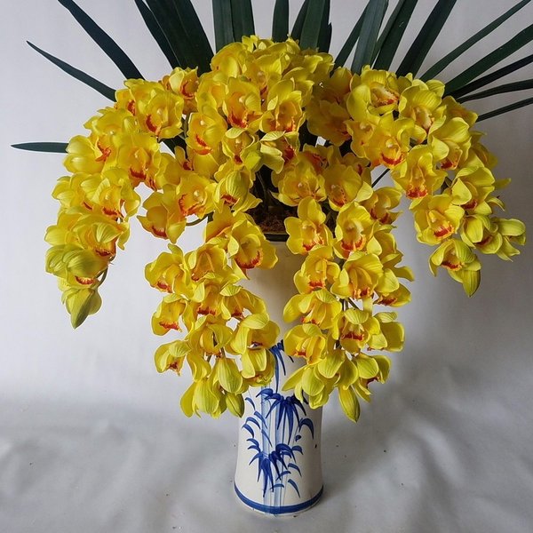 造花アーティフィシャルシンビジュームS-黄高さ75cm×巾50cm造花・光触媒