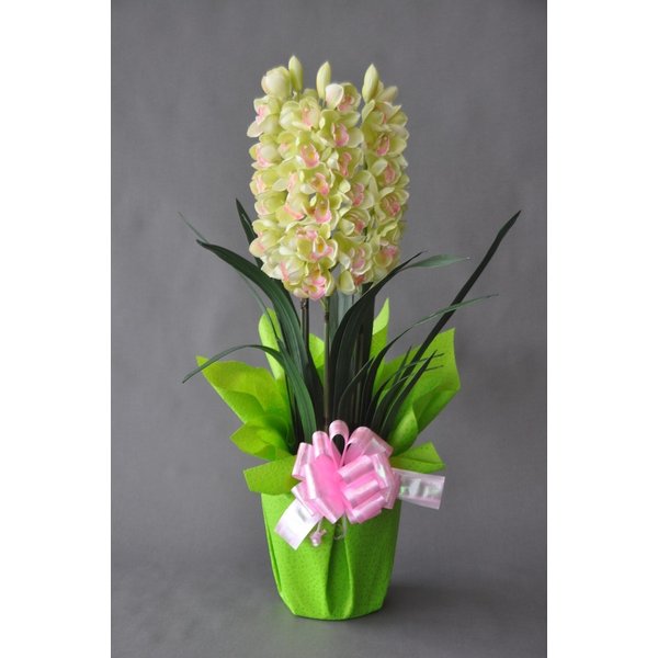 造花アーティフィシャルシンビジューム-グリーン3本立　高さ85cm×巾40cm造花・光触媒