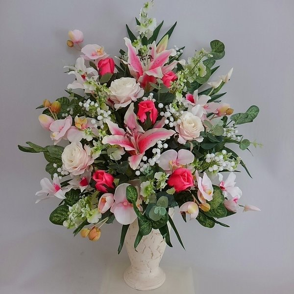 百合＆胡蝶蘭アレンジ　造花　AR77【高さ65×幅50】人気　アレンジ　お誕生日　母の日　開店　開院　昇進　就任　ギフト　プレゼント　花　アーティフィシャルフラワー　フラワー　光触媒