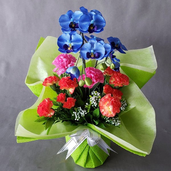 胡蝶蘭＆カーネーション造花（高40×幅25)光触媒コーティング　お祝い　お誕生日　母の日　ギフト　プレゼント　アレンジメント