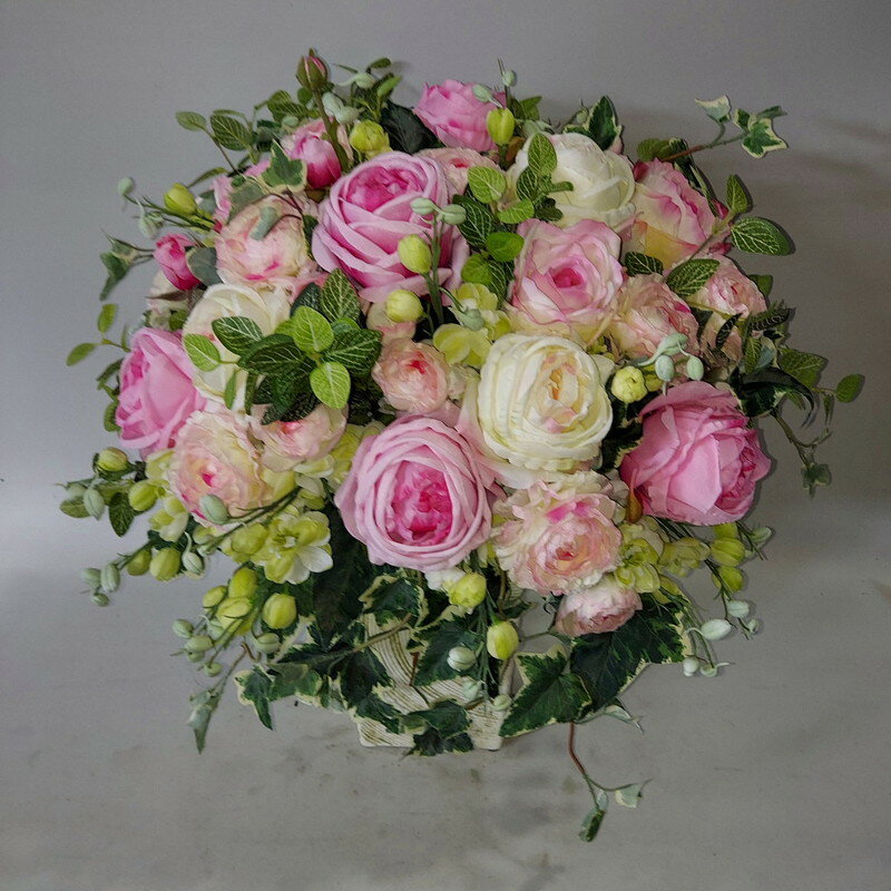 バラMIXアレンジ（牡丹咲バラ）・造花・高45×幅40・光触媒