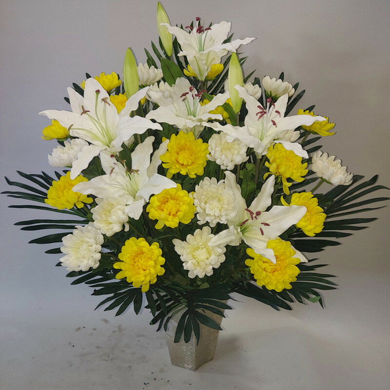 乐天商城 - 白菊・黄菊・ユリ（仏花）・造花（白・黄輪菊）高約70×幅55