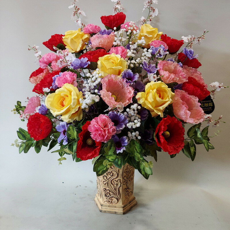 大輪ポピー＆黄バラMIX造花）・高80×幅70・光触媒