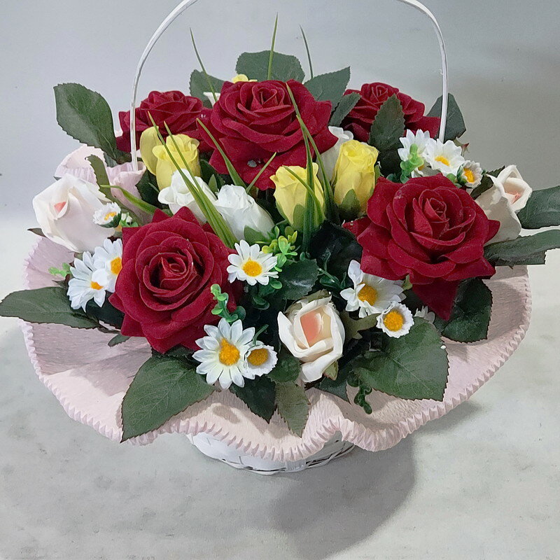 赤バラMIX（バスケット）（造花）規格 高25×幅28 /光触媒