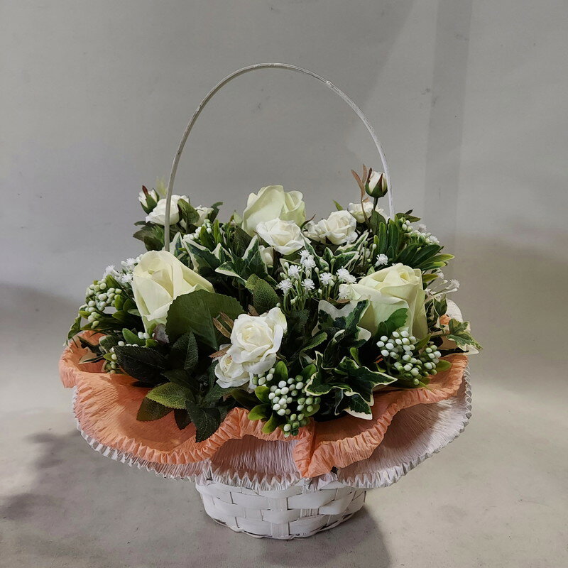 白バラMIX（バスケット）（造花）規格　高25×幅28 /光触媒