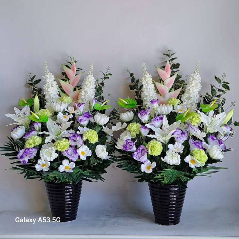 仏花一対（2個セット トルコ＆ヘリコニアMIX 高80×巾40 造花 光触媒