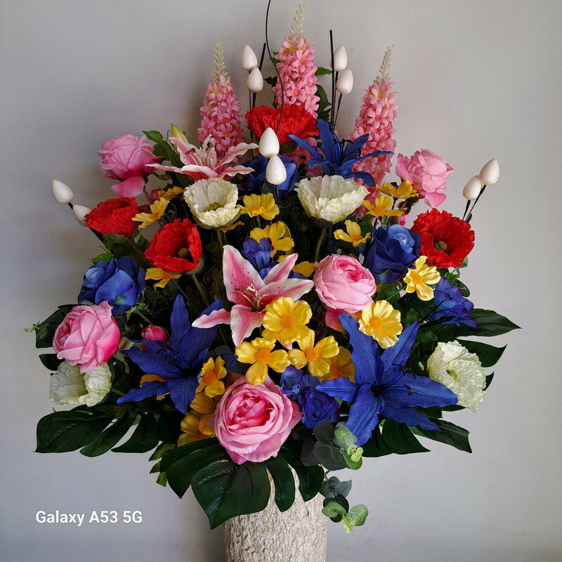 乐天商城 - ブルーユリ＆バラMIXアレンジ・光触媒・造花・高100×巾45