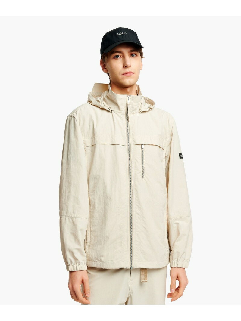 Rakuten - 軽量 撥水 UVカット フロントヨーク フーデッドショートジャケット AIGLE エーグル ジャケット・アウター マウンテンパーカー ネイビー ホワイト【送料無料】[Rakuten Fashion]