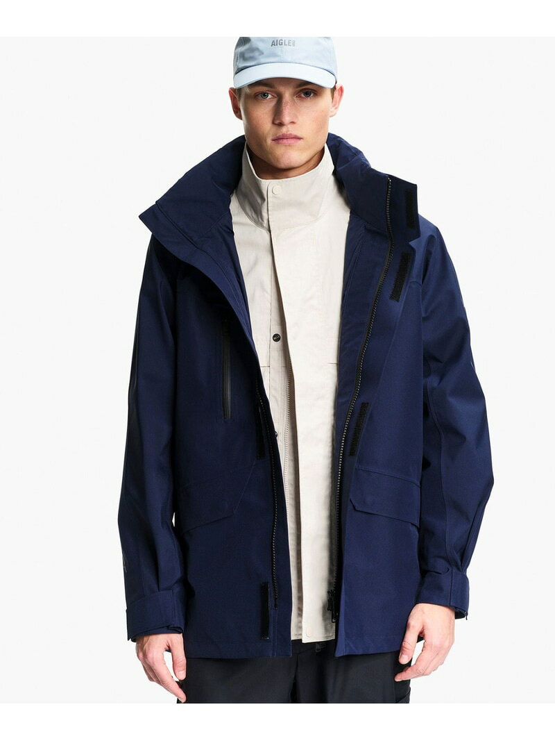 Rakuten - GORE-TEX ゴアテックス 防風 防水 透湿 ミドル丈マルチポケットジャケット AIGLE エーグル ジャケット・アウター マウンテンパーカー ネイビー ホワイト【送料無料】[Rakuten Fashion]