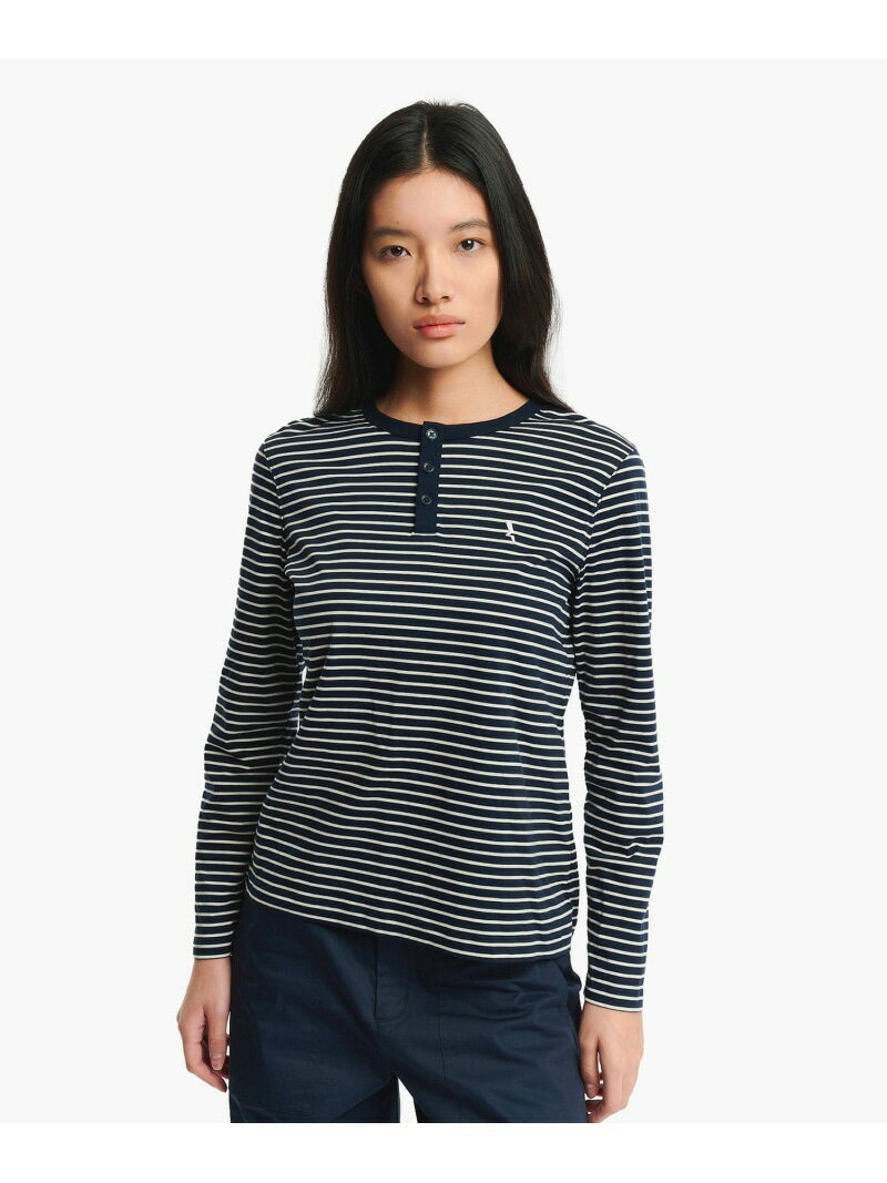 Rakuten - UVカット ピマコットン マリニエール ボーダー ヘンリーネックカットソー 長袖Tシャツ AIGLE エーグル トップス カットソー・Tシャツ ネイビー ホワイト【送料無料】[Rakuten Fashion]