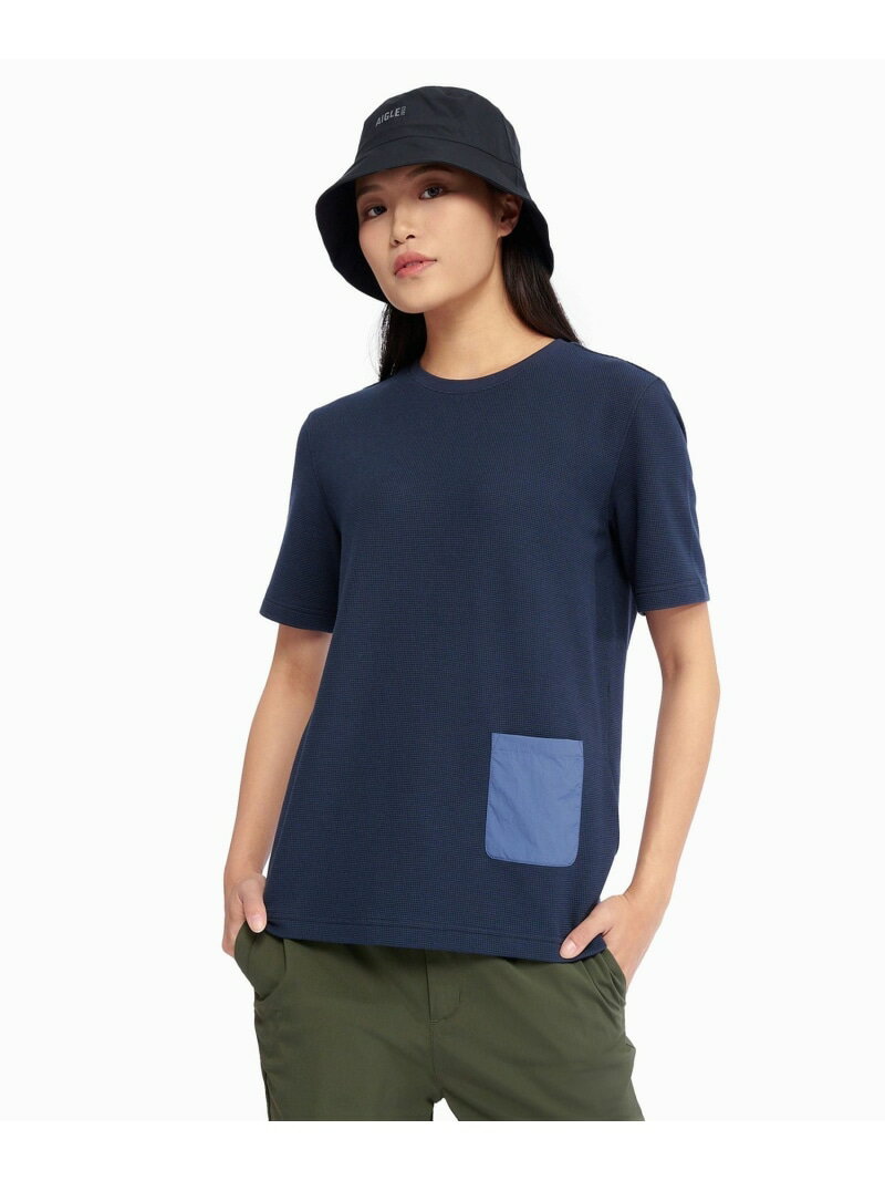 Rakuten - 【SALE／30%OFF】UVカット ショートスリーブ ワッフルポケット半袖Tシャツ AIGLE エーグル トップス カットソー・Tシャツ ネイビー ベージュ【RBA_E】【送料無料】[Rakuten Fashion]