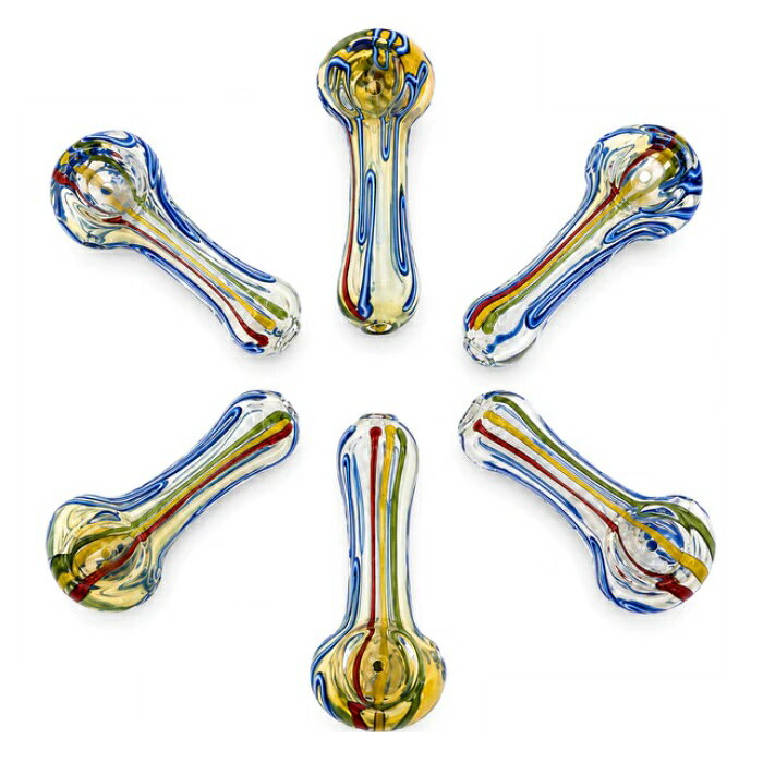 ガラス・フューム＆インサイドアウト・リボン・ハンドパイプ - Glass Fumed & Inside-Out Ribbon Hand Pipe - Blue Colors (75mm) 