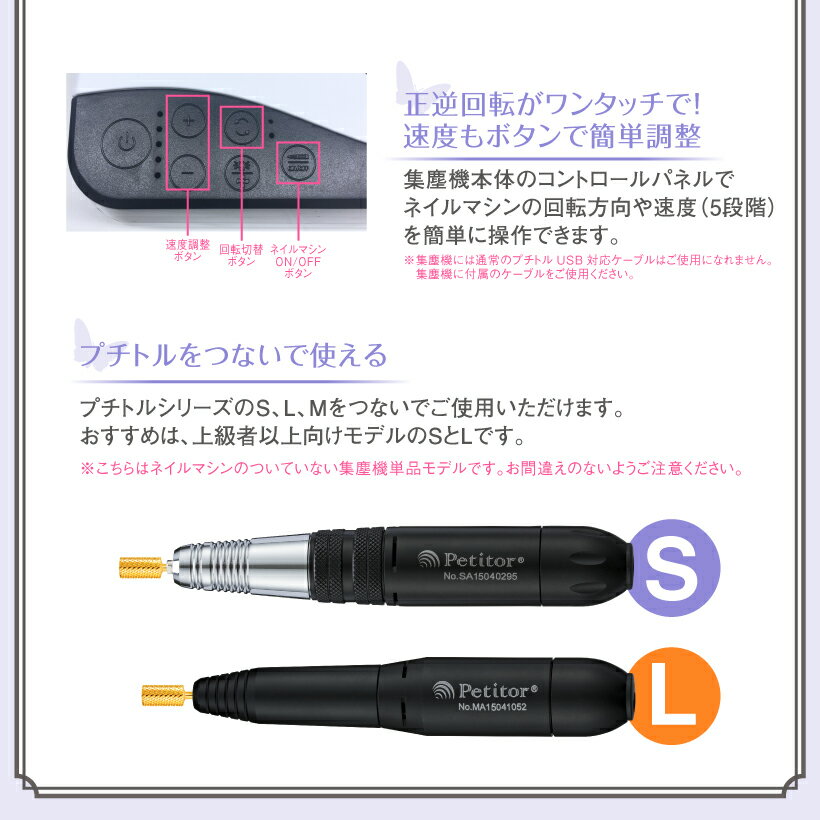 ジェルネイル オフ オフ マシン Petitor ネイルマシン対応 集塵機 集じん機 単品 プチトル ネイルライト ネイルダストクリーナー プロ用 Petitor Nail Dust Cleaner Pro 別売りのプチトルs L M をつないで使える集塵機 サロン仕様 ダストコレクター La Nailista