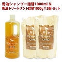  馬油シャンプー1000ml 詰め替え用1個と馬油トリートメント1000g詰替え用2個セット 毎日使う方におすすめ アズマ商事 馬油シャンプーと馬油トリートメントでヘアケア