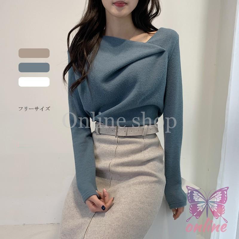 Boat Neck - セーター レディース 春 秋 冬 ニットソー ボートネック トップス 長袖 無地 着痩せ 通勤 きれいめ カジュアル 着まわし ダントツ