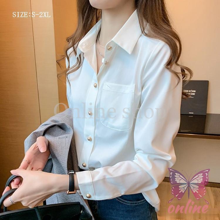樂天商城 - 【期間限定10％OFF】白シャツ シャツ ブラウス トップス 前開き レディース 折り襟 長袖 無地 コーデ シフォン ベーシック ゆったり シンプル カジュアル きれいめ オシャレ 春 冬