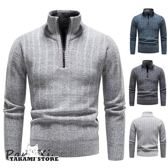 春 タートルネック ニット メンズ セーター 春 ハイネック 長袖 リブ編み ハーフジップ ニットソー 秋冬 長袖セーター 春 おしゃれ リブニット トップス 秋冬