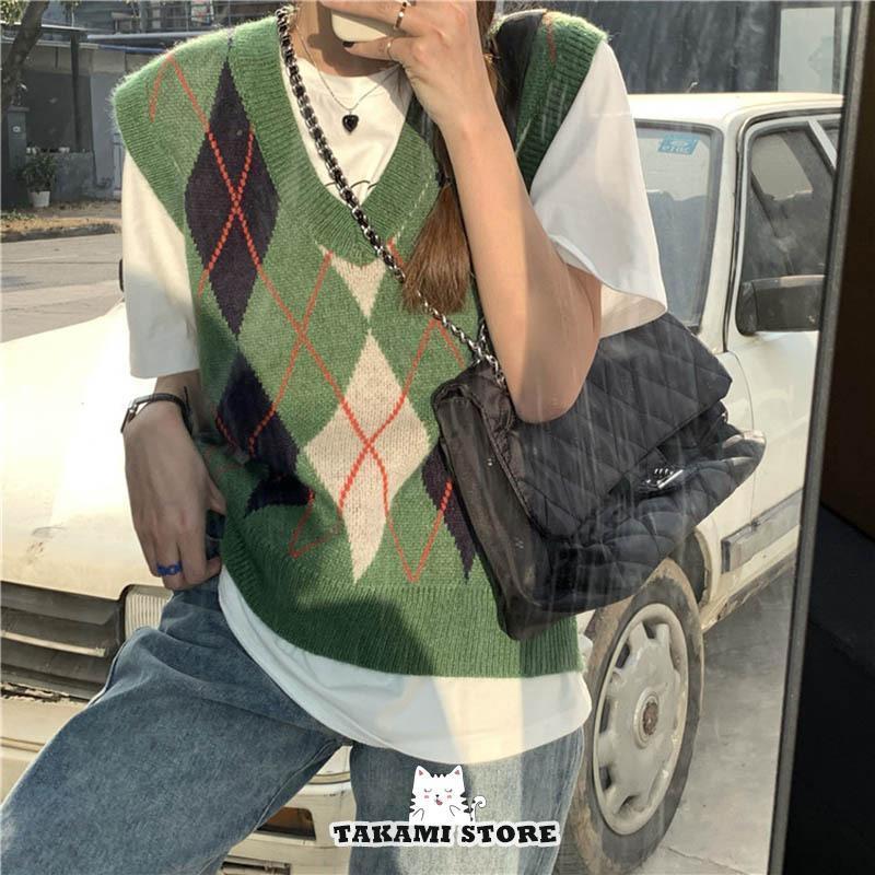 V-Neck - Vネック ニットベスト レディース リブニット プルオーバー ゆったり チョッキ 無地 ベストセーター トップス 30代40代