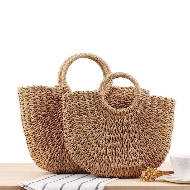 Handbag Type - かごバッグ カゴバッグ レディース 手持ち 斜め掛け バスケット 麦わらバッグ ピクニック 海 ビーチ 夏バッグ 軽量 かわいい 草編みバッグ 大容量