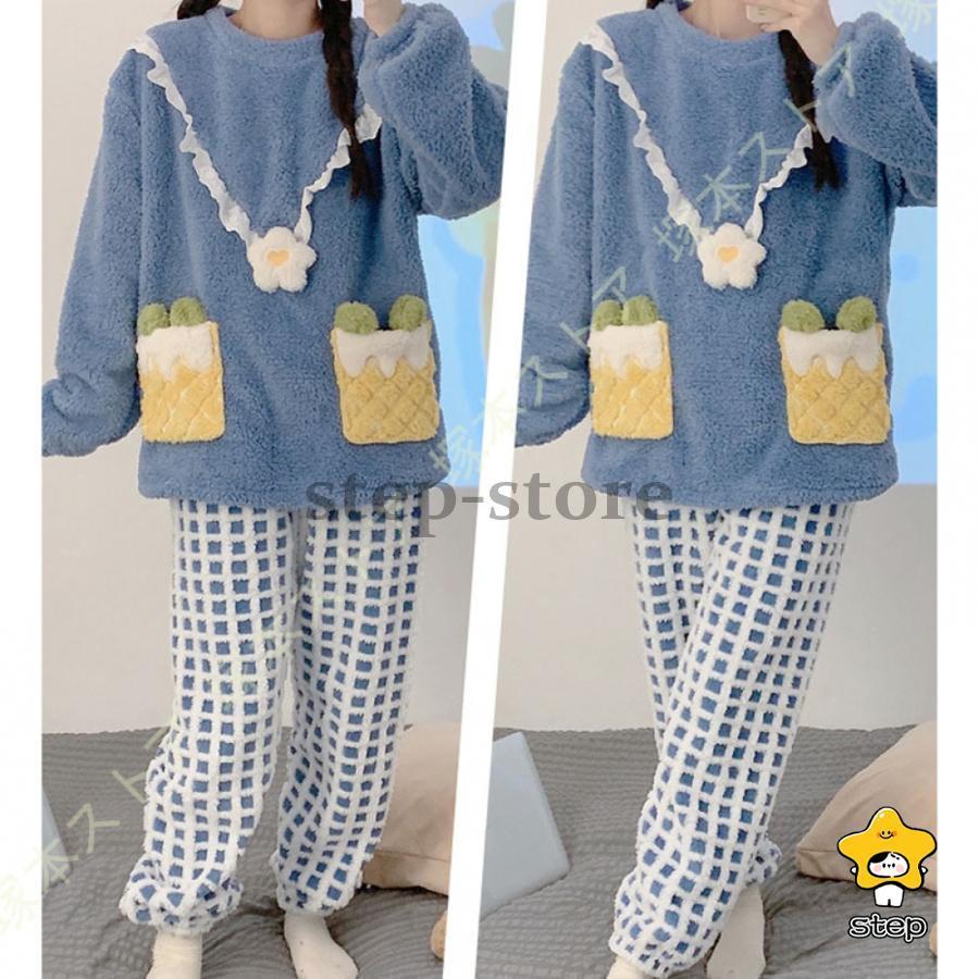 パジャマ レディース ラウンドトップス あったか ルームウェア 秋 冬 セットアップ 長袖 ロング パンツ カジュアル 部屋着 大きいサイズ ルームウェアセット