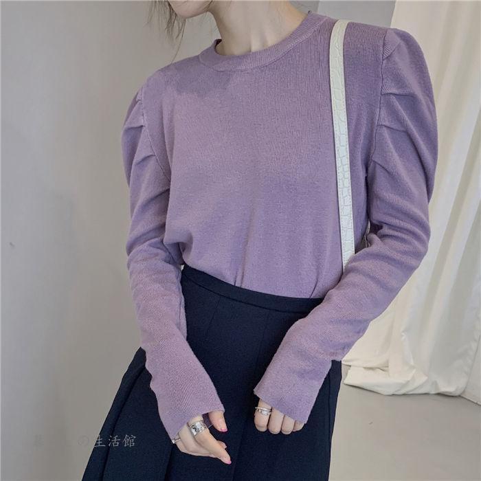 【期間限定10％OFF】ニット ニットセーター レディース プルオーバー トップス パフスリープ 丸首 長袖..