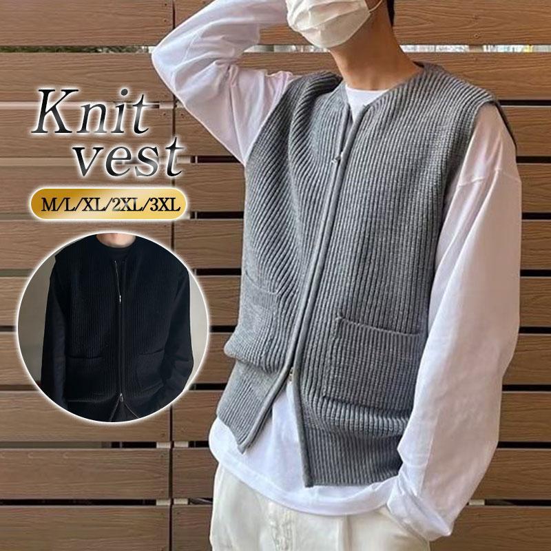 ニットベストメンズトップスチョッキ...