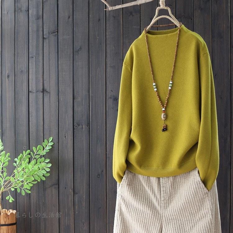 ニット セータ— レディース 40代 50代 秋 冬 秋冬 無地 ボトルネック 長袖 プルオーバー トップス(4)