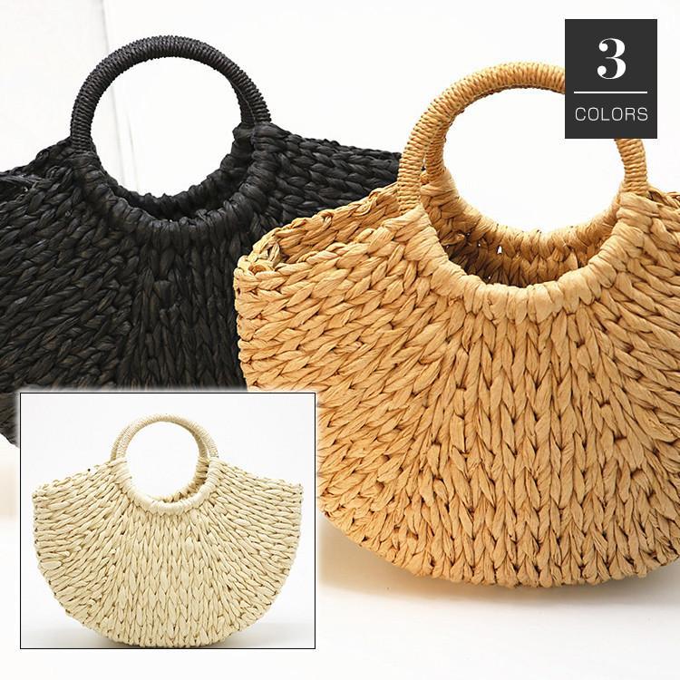 Rakuten - かごバッグ レディース サークルハン ドル トートバッグ 麦わらバッグ ピクニック 海 ビーチ 夏バッグ 麦わらバッグ 軽量 かわいい 草編みバッグ　オシャレ