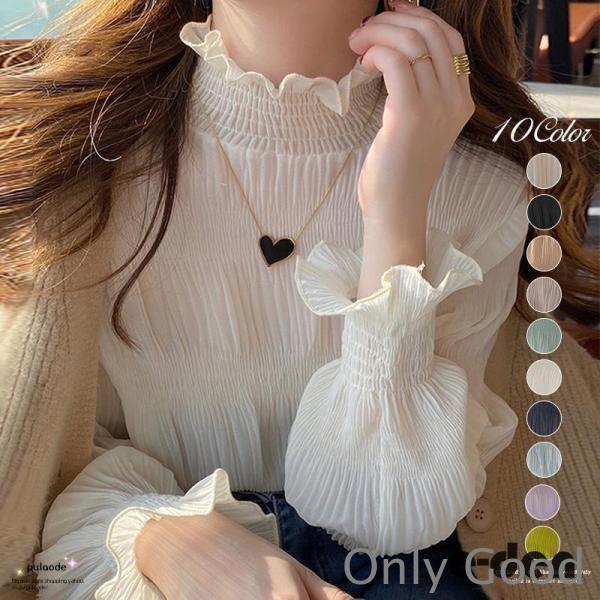 Rakuten - 【期間限定10％OFF】ブラウス フリル ハイネック シフォン シアー トップス レディース シャツ レトロ メロウ 長袖 インナー フェミニン 大人 かわいい オフィス カジュアル
