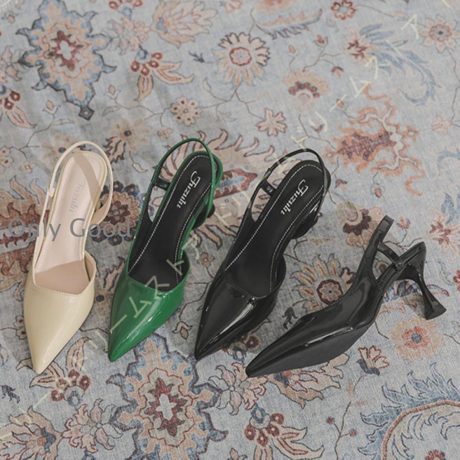 Sports Sandal - バックストラップパンプス ポインテッドトゥ レディース エナメル サンダル ハイヒール ピンヒール おしゃれ フェミニン 痛くない 脱げない パンプス