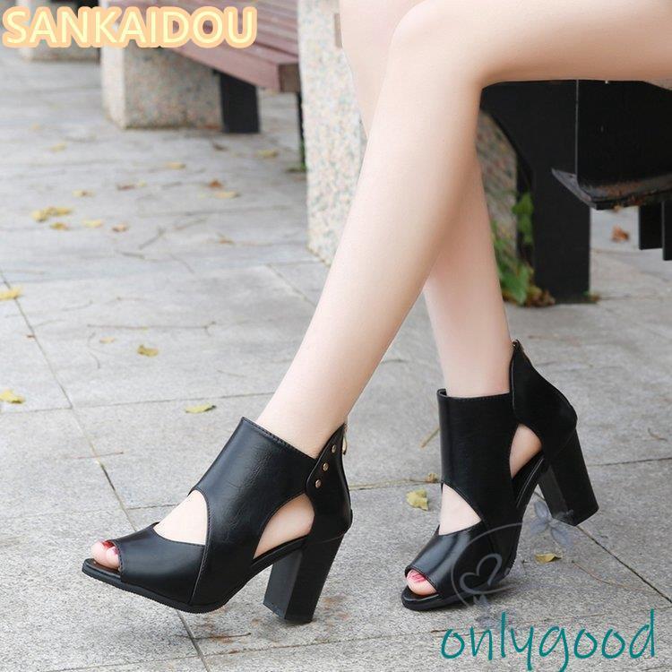 Sports Sandal - サンダル ブーツサンダル ブーツ 大きいサイズ　太ヒール オープントゥ サンダルブーツ ヒール レディース ブーツサンダル レディース ブーサン 大きいサイズ