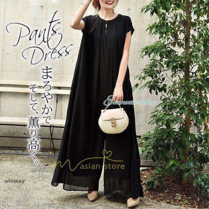 Cropped Pants - サロペット オールインワン レディース サロペットパンツ オールインワン パンツドレス オーバーオール ワイドパンツ ガウチョパンツ ゆったり 着痩せ OL 上品