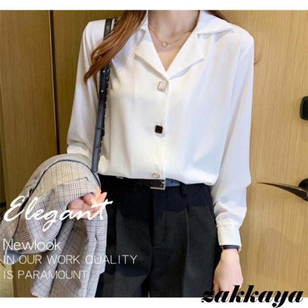 秋服 ブラウス レデイース トップス シャツ 長袖 シフォン トップス Vネック two way キレイめ 前開き おしゃれ 通勤