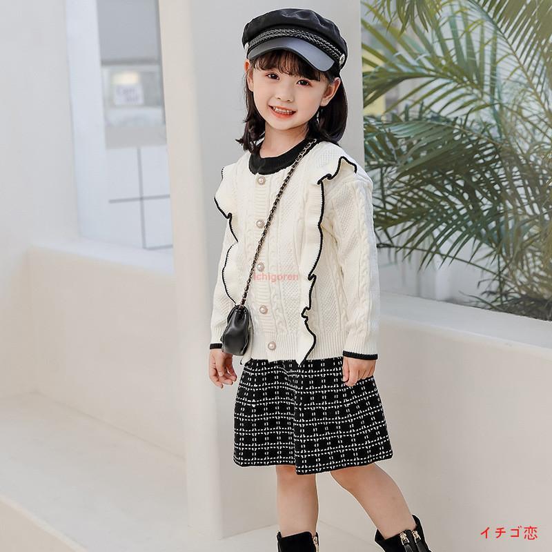 樂天商城 - 【期間限定10％OFF】ニット チェック柄ワンピース プリーツワンピース 2点セット キッズ 子供服 プルオーバー セットアップ レディース