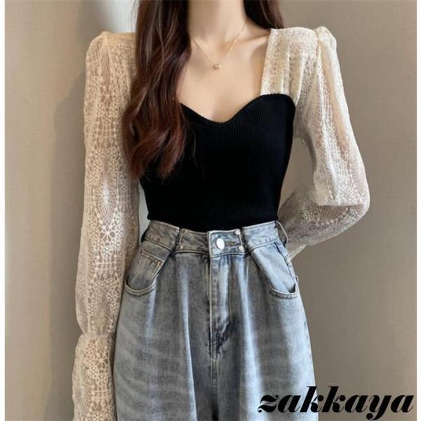 Rakuten - 【期間限定10％OFF】ブラウス レースシャツ レディース 長袖 切替 ニット レース キレイめ おしゃれ トップス カジュアル 春服