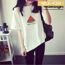 Tシャツ カットソー レディース トップス 大きいサイズ 半袖 ラウンドネック 丸首 無地 ロゴ フルーツ イチゴ バナナ スイカ カジュアル かわいい ゆったり