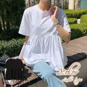 カットソー 半袖 トップス ペプラム Tシャツ ラウンドネック レディース 女性 シンプル カジュアル おしゃれ 足長効果 体型カバー ギャザー フレ(4)