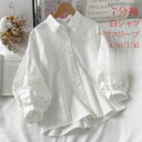 白シャツ シャツブラウス 春夏 きれいめ 七分袖 春物 レディース 前開き ボリューム袖 ゆったり 折襟 ボタン留め デザイン 大きいサイズ 無地