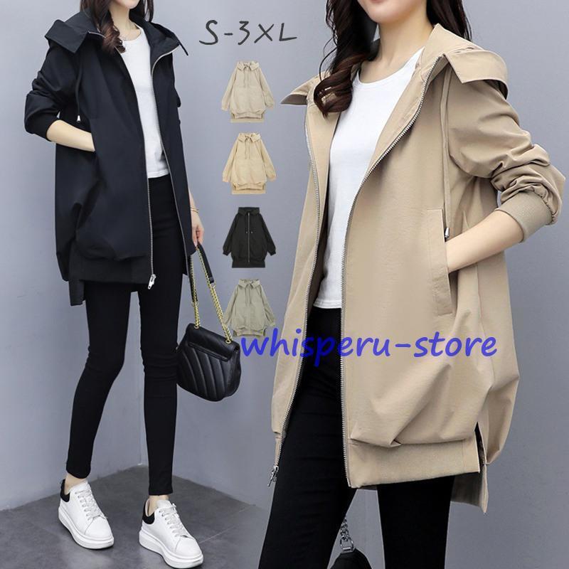 トレンチコート スプリングコート 裏地あり レディース フード付き バーカー ジャケット 春コート ライトアウター 秋服 韓国風 30代 40代 50代