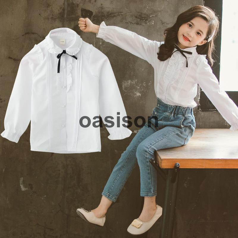 子供服 フリル ブラウス 女の子 長袖 リボン フォーマル シャツブラウス 卒業式 小学校 通学 入学式 可..