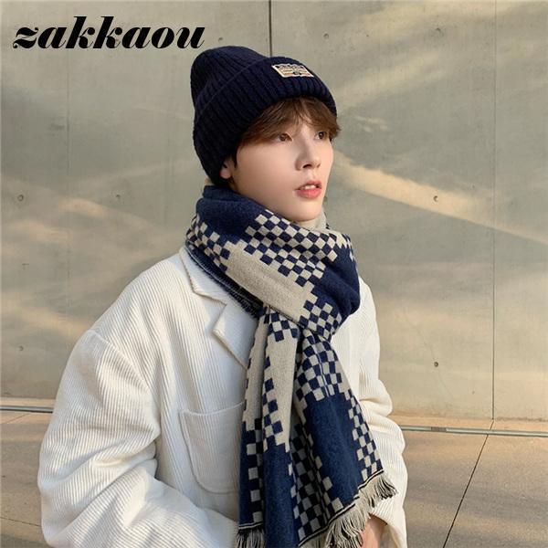 マフラー メンズ ロング ニット 大判 保温 ロングマフラー スカーフ ビジネス カジュアル ペア チェッ..