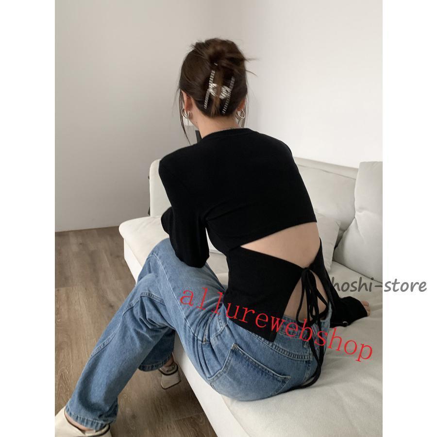 バックリボンタイトトップス背中あき...