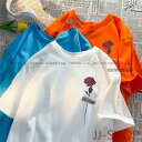 メンズファッション レディース ユニセックス カップルTシャツ バラ柄 半分袖 春夏服 6サイズ ゆったり インナーT 高品質 高級感 通気性 オシャレ ソフト