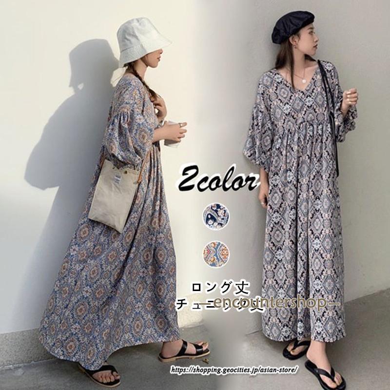 ワンピース夏レディース半袖5分袖ロ...