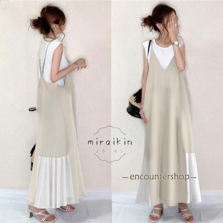 セットアップ レディース 夏 40代 フォーマル Tシャツ キャミワンピース 裾サイドプリーツ フレンチスリーブ vネック aライン 上品50代 30代 2点セ...