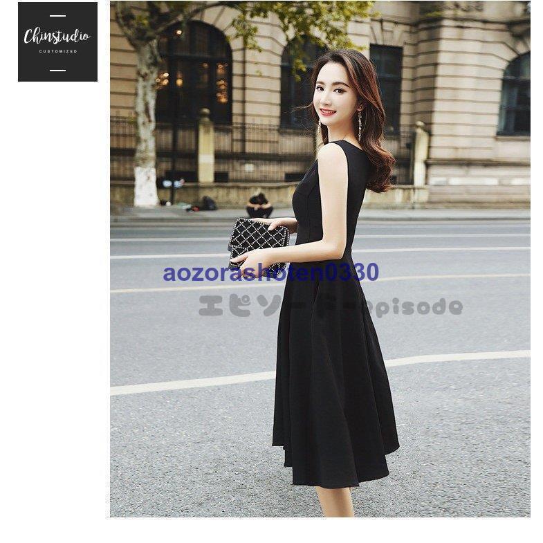 【スーパーセール期間限定】ワンピース レディース ドレス 黒 膝丈ワンピース ノースリーブ パーディードレス 夏 着痩せ Aライン 韓国風 30代40代 結婚式 フォーマル
