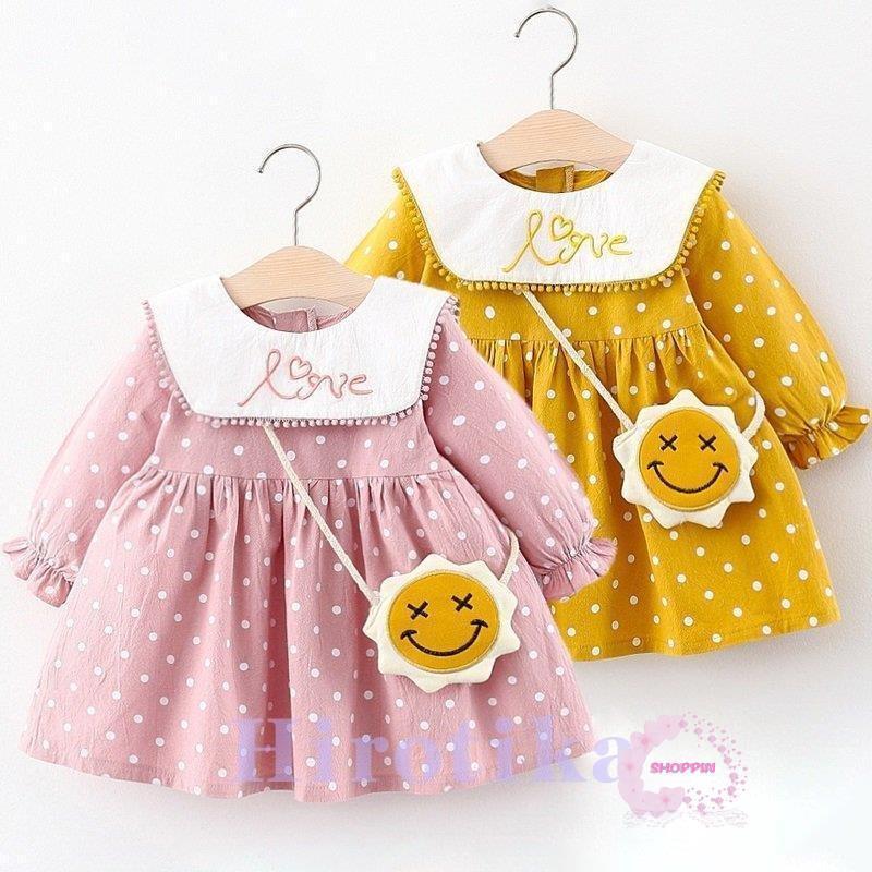 子供ワンピ 女の子 ワンピース ベビー服 子ども服 春秋 長袖 インナー 水玉柄 可愛い スカート 女児 2color 70 80 90 100 韓国ファション 人気 バッグ付き