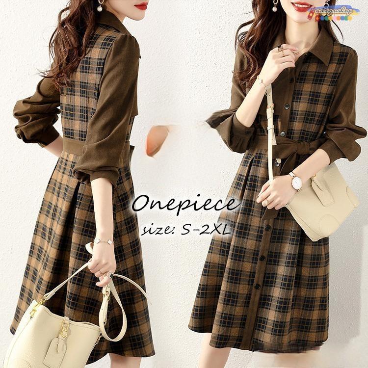 ワンピース レディース 40代 きれいめ シャツワンピース 秋服 長袖ワンピース チェック柄 リボンスカート オシャレ 大人 カジュアル 体..